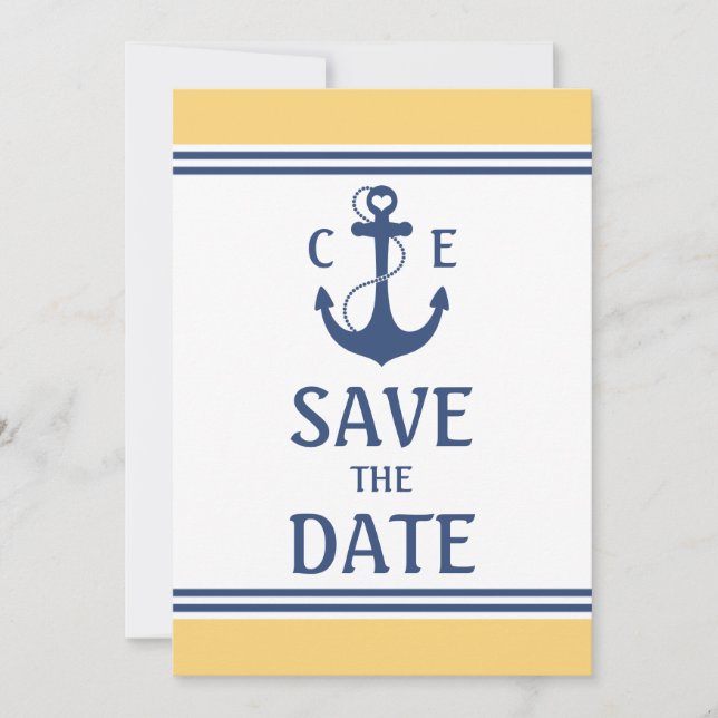 Reserva La Fecha Amarillo y azul Nautical Save the Date (Anverso)
