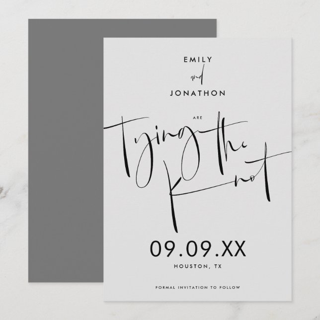 Reserva La Fecha Amarramiento del guión elegante del Knot Gris negr (Anverso / Reverso)