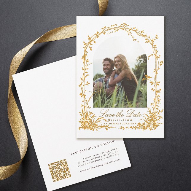 Reserva La Fecha Amber Botanical Arch Garden Wedding Photo (Front & Back)