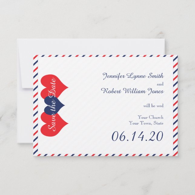Reserva La Fecha Americana Hearts Wedding Save the Date (Anverso)