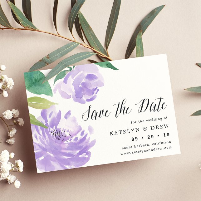 Reserva La Fecha Amethyst Peony Save the Date Card (Subido por el creador)