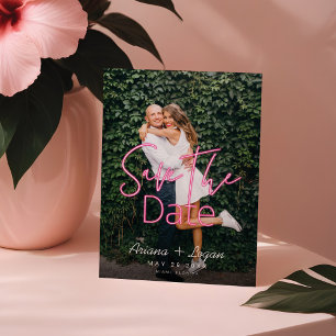 Reserva La Fecha Amor eléctrico Neon Corazón rosa y foto tipográfic