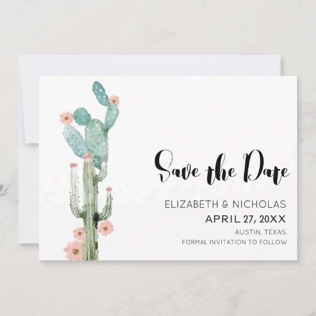 Reserva La Fecha Amor Floreciente - Cactus Photo Save The Date (Anverso)