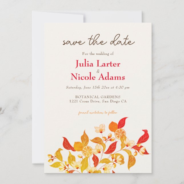 Reserva La Fecha Amor Fresco Limón Citrus Follaje Boda (Anverso)