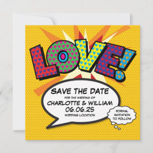Reserva La Fecha AMOR Guardar la Fecha Divertido Arte Pop de Cómic 