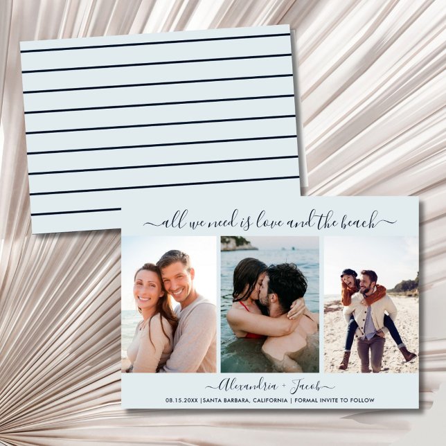 Reserva La Fecha Amor y la Playa 3 Foto Boda Guardar la Fecha (Love and the Beach 3 Photo Wedding Save the Date)