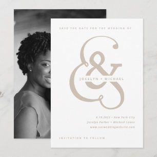 Reserva La Fecha Ampersand Caprichoso Fondo de Foto Blanco y Beig