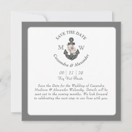 Reserva La Fecha Ancla Floral Blanca Gris Plateado Boda Náutica 