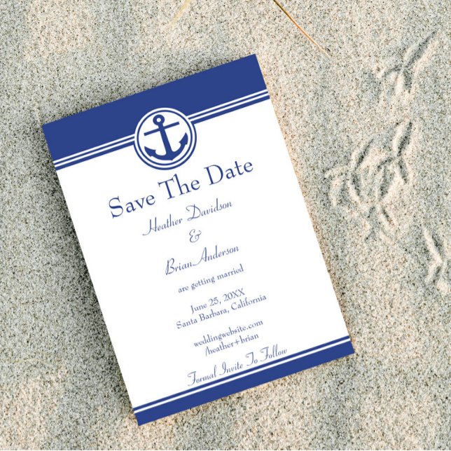 Reserva La Fecha Ancla Náutica Azul De La Marina Salva La Fecha (Navy Blue Nautical Anchor Save the Date)