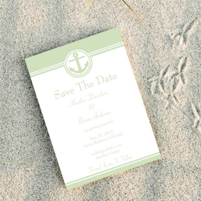 Reserva La Fecha Ancla Náutica Verde Menta Guardar la Fecha (Mint Green Nautical Anchor Save the Date)