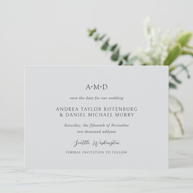 Reserva La Fecha Andrea Gray Elegante Boda (Anverso de pie)