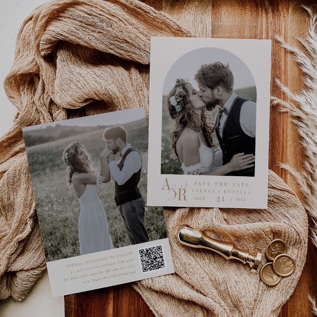 Reserva La Fecha ANDREA Moderno Crema Dorada Mínimo Simple Boda (ANDREA Modern Gold Cream Minimal Simple Wedding Save The Date)