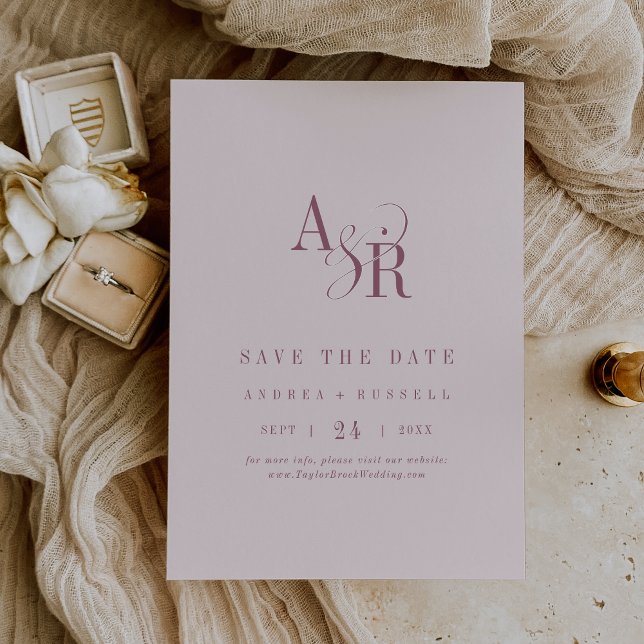 Reserva La Fecha ANDREA Monogram Simple Burgundy Blush Pink Wedding (ANDREA Monogram Simple Burgundy Blush Pink Wedding Save The Date)