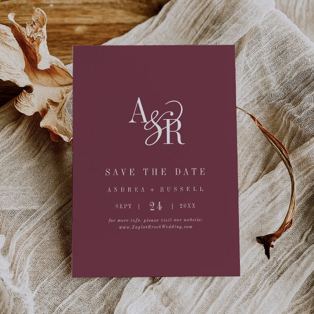 Reserva La Fecha ANDREA Monogram Simple Burgundy Minimal Wedding (ANDREA Monogram Simple Burgundy Minimal Wedding Save The Date)