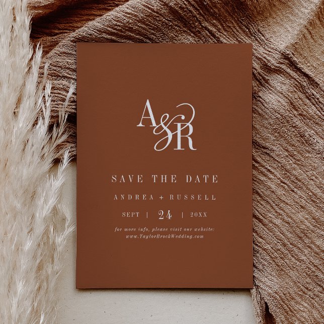 Reserva La Fecha ANDREA Monogram Simple Terracotta Minimal Wedding (ANDREA Monogram Simple Terracotta Minimal Wedding Save The Date)