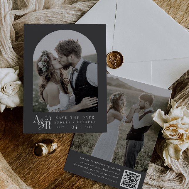 Reserva La Fecha ANDREA Moody Classic Gray Dark Academia Boda (ANDREA Moody Classic Gray Dark Academia Wedding Save The Date)