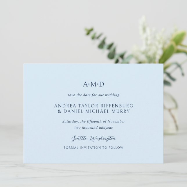 Reserva La Fecha Andrea Sky Blue Elegante Boda (Anverso de pie)