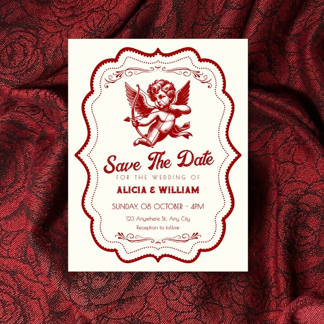 Reserva La Fecha Ángel cupido rojo boda  (Subido por el creador)