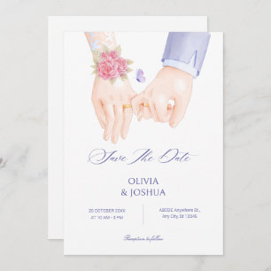 Reserva La Fecha anillo de boda con las manos suave y elegante boda