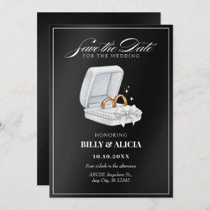 Reserva La Fecha Anillo de pareja en blanco y negro