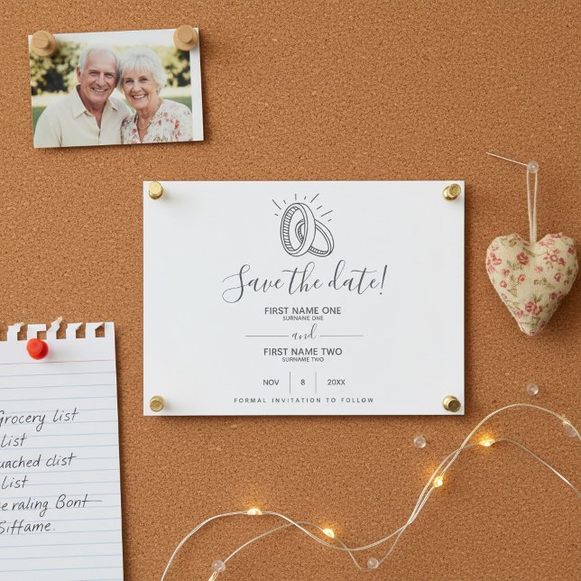 Reserva La Fecha Anillos Bodas divertidos y elegantes (Fun and Stylish drawn Wedding Rings Save The Date.)