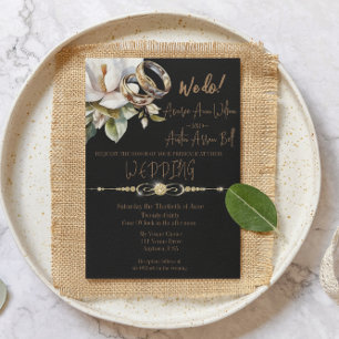 Reserva La Fecha Anillos de Boda Magnolia Dorados y Negros