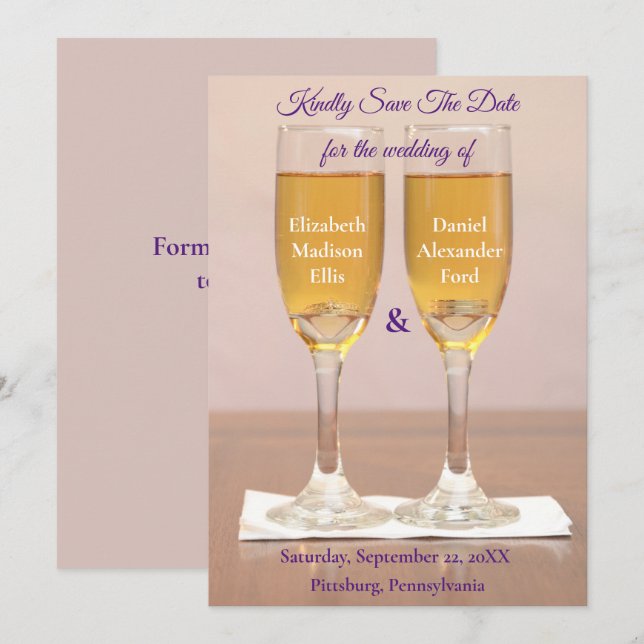 Reserva La Fecha Anillos de Boda Sencillos de Champagne Save The Da (Anverso / Reverso)
