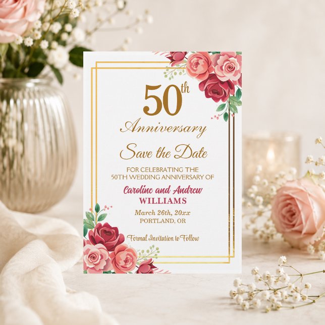 Reserva La Fecha Aniversario de Bodas de Oro 50 Marco Floral  (Subido por el creador)