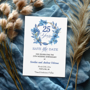 Reserva La Fecha Aniversario de Bodas de Oro Azul Floral Marco Dora