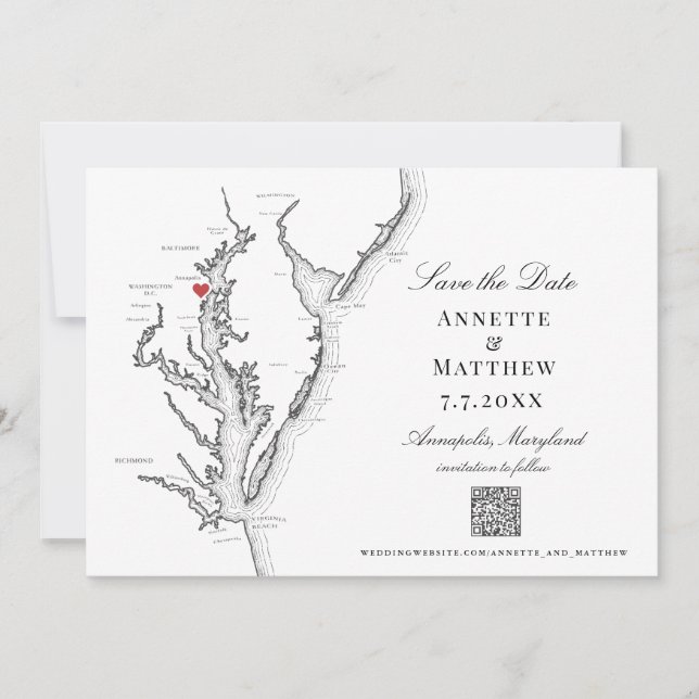 Reserva La Fecha Annapolis MD Boda Elegante código QR blanco negro (Anverso)
