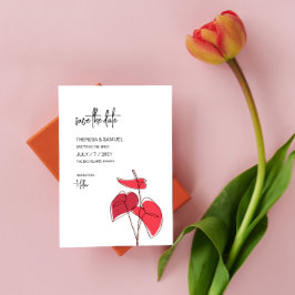 Reserva La Fecha Anthurium ・ Dibujo de líneas florales ・ Boda moder