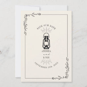 Reserva La Fecha Antigua Lámpara Rústica de Boda Guardar la Fecha