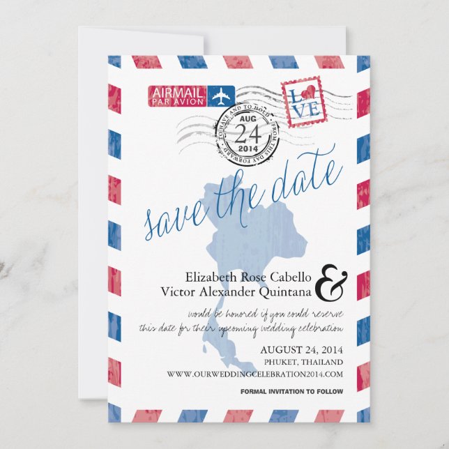 Reserva La Fecha Antiguo Airmail de Tailandia salva la fecha (Anverso)