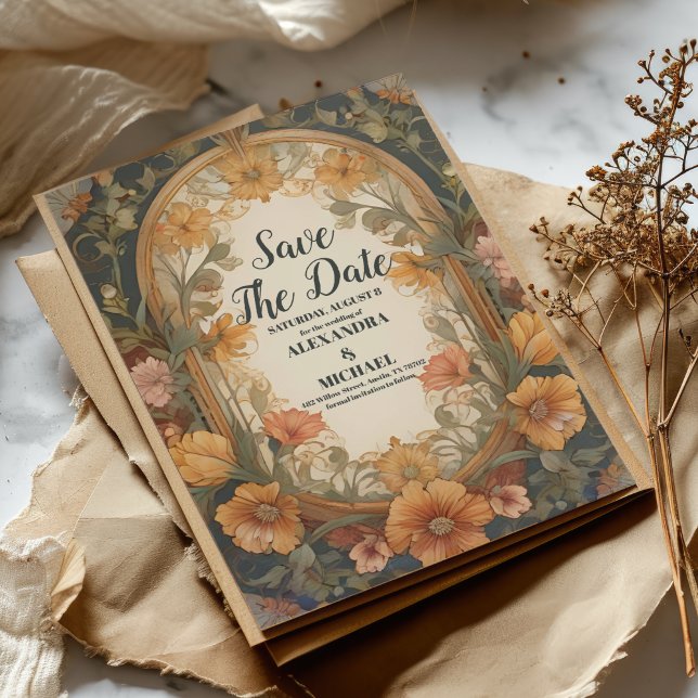 Reserva La Fecha Antiguo Boda de Art Nouveau floral (Subido por el creador)