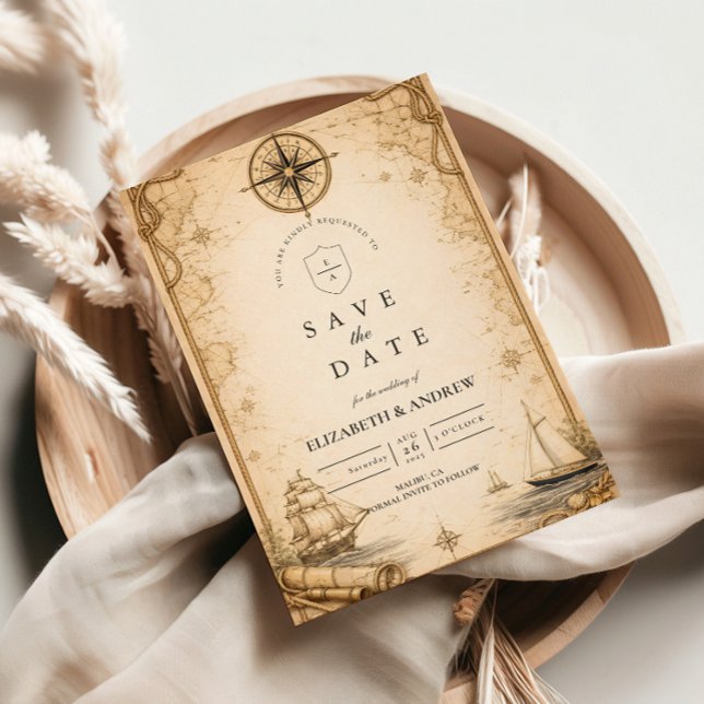 Reserva La Fecha Antique Nautical Map Wedding (Subido por el creador)