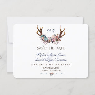Reserva La Fecha Antlers Dusty Blue Pink Floral Save The Date