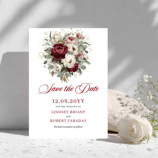 Reserva La Fecha Anuncia Tendencias Borgoña Verde Salva La Fecha (Trendy Blush Burgundy Greenery Save The Date)