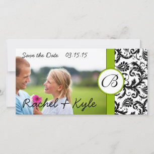Reserva La Fecha Apple Green Black Damask Save the Date Your Photo