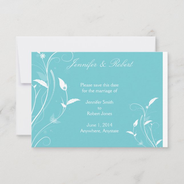 Reserva La Fecha Aqua Blue Floral Filigree Wedding Save the Date (Anverso)