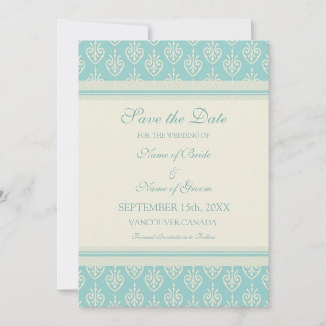 Reserva La Fecha Aqua Cream Wedding Save the Date Card (Anverso)