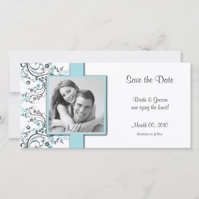 Reserva La Fecha Aqua Floral Save the Date Photo Cards (Anverso)