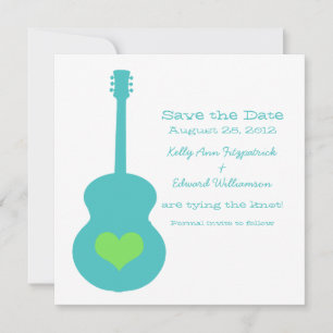 Reserva La Fecha Aqua/Green Guitar Heart Save the Date Invite