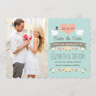 Reserva La Fecha Aqua Love Birds Wedding Save the Date Card