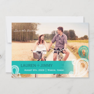 Reserva La Fecha Aqua Paisley simple foto Boda Guardar la fecha