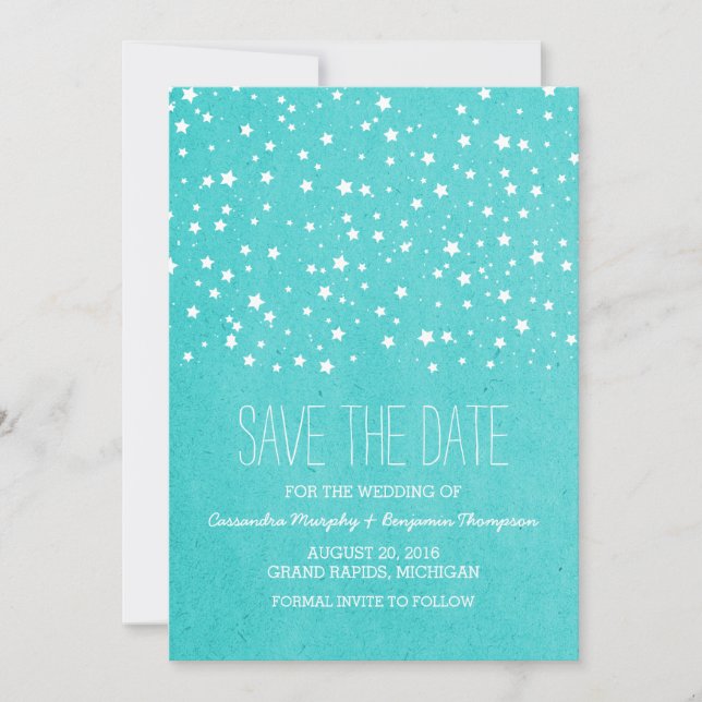 Reserva La Fecha Aqua Starry Night Save the Date Invite (Anverso)