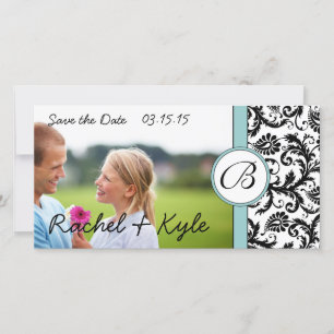 Reserva La Fecha Aqua y Black Damask Save the Date Your Photo