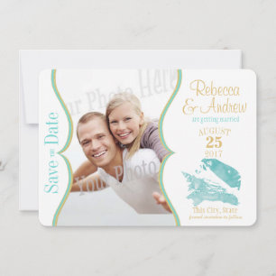 Reserva La Fecha Aqua y Oro Seashell Save the Date