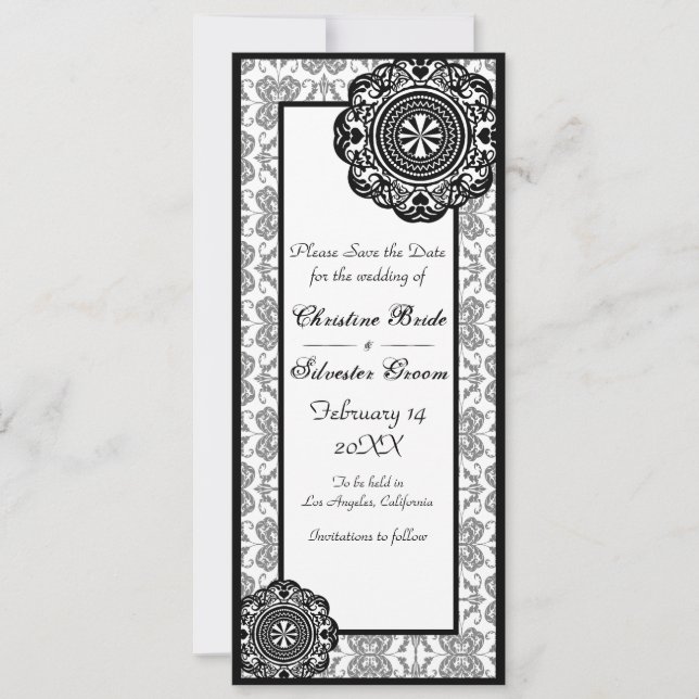 Reserva La Fecha Arabesque Black Lace, 4x9.25 guardar la fecha (Anverso)