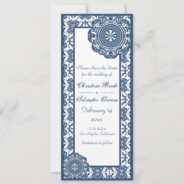 Reserva La Fecha Arabesque Blue Lace, 4x9.25 guardar la fecha (Anverso)
