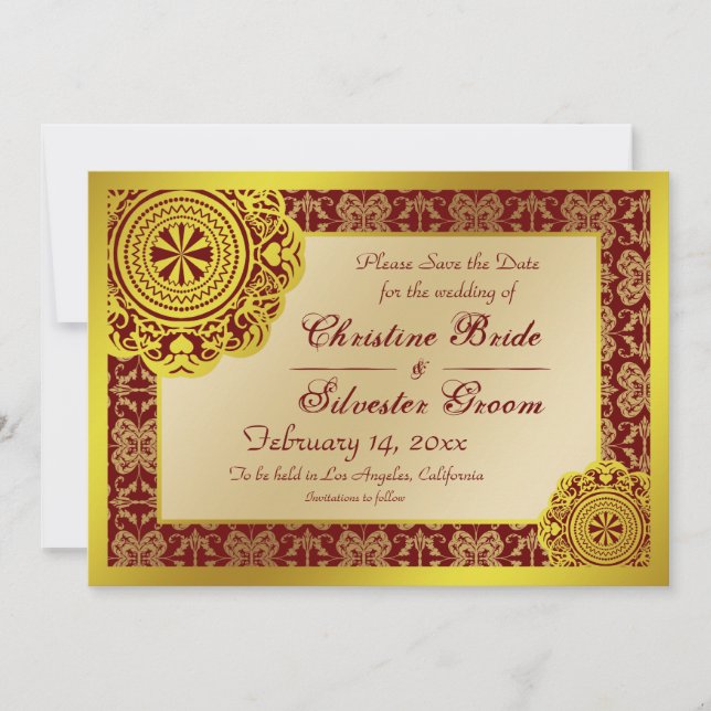 Reserva La Fecha Arabesque Gold Lace, 5x7 guardar la fecha (Anverso)